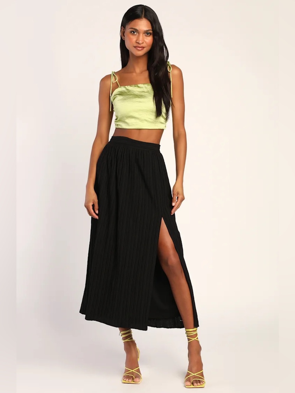 New Lulus Midsummer Memories Black Mid-Rise Maxi Skirt Size Medium
